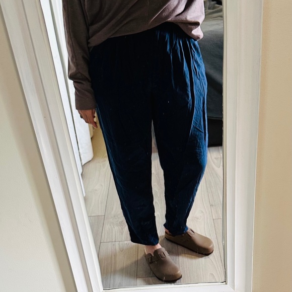 Diane Gilman 100% Silk Pants Vintage Navy Elastic Waist Trouser - Picture 8 of 10